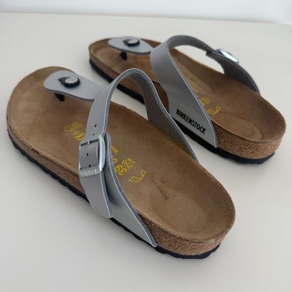 Birkenstock Gizeh Birko Flor Sandal 39 & 40 Mismatched Silver Metallic Slides - Picture 10 of 14